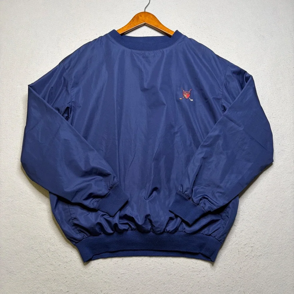 Polo Golf Windshirt Mens M Navy Blue Pullover Mesh Lined Crest Logo Y2K